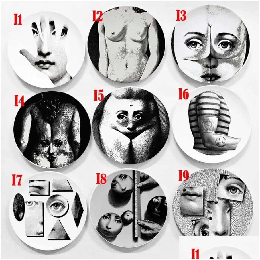 retro home wall decoration hanging round ceramics printed portrait plates durable coffee shop home wall decor 8 inch plates dh0728