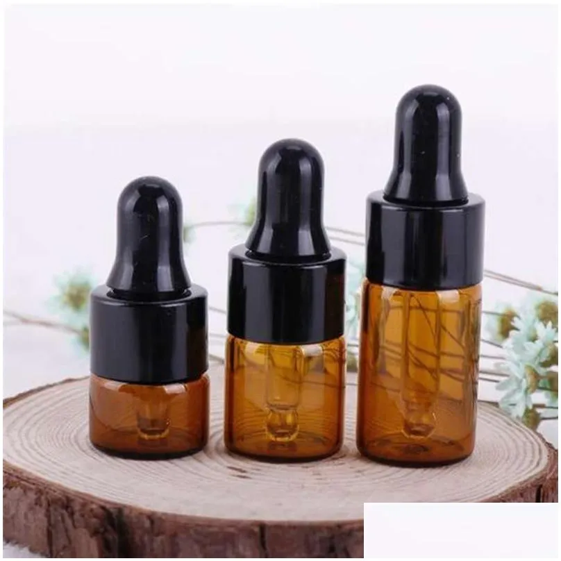 storage bottles jars 1/2/3/5/ml refillable tea tree oil  perfume container amber glass dropper bottle liquid pipette