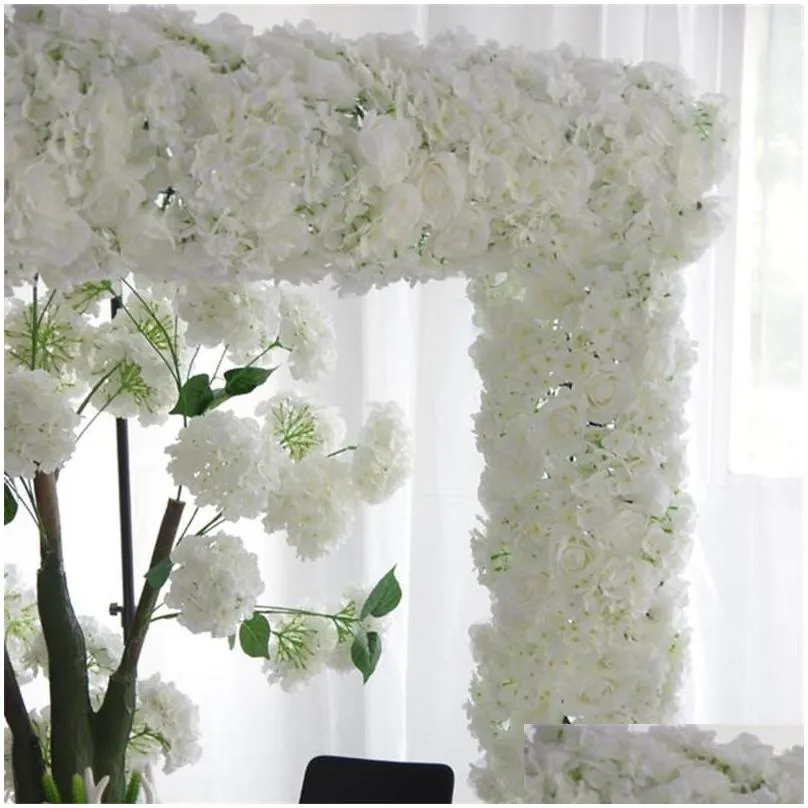 decorative flowers wreaths 60/55cm white artificial flower row with plastic green mesh base wedding props decoration window event party