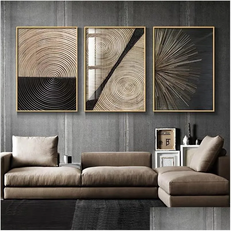 wall prints abstract retro black gold wood art posters tree ring radial lines nordic canvas picture home decor paintings