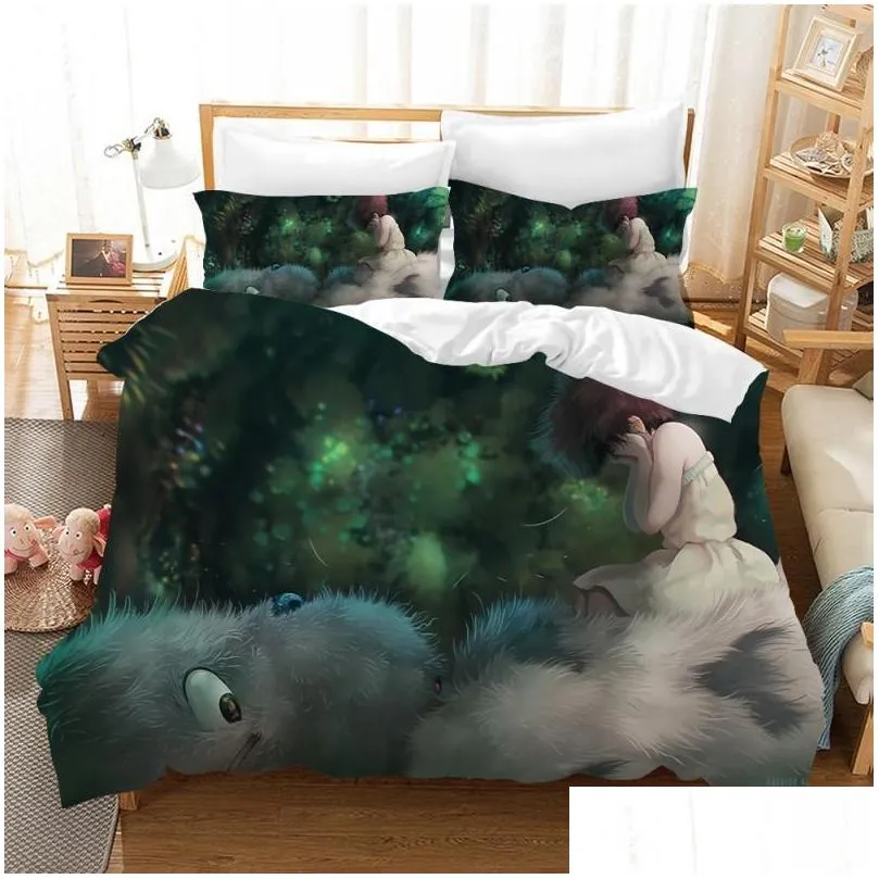 bedding sets 3d printed bed line duvet cover totoro cartoon set single double full size kids adult japan bedclothes pillowcase 2/3pcs