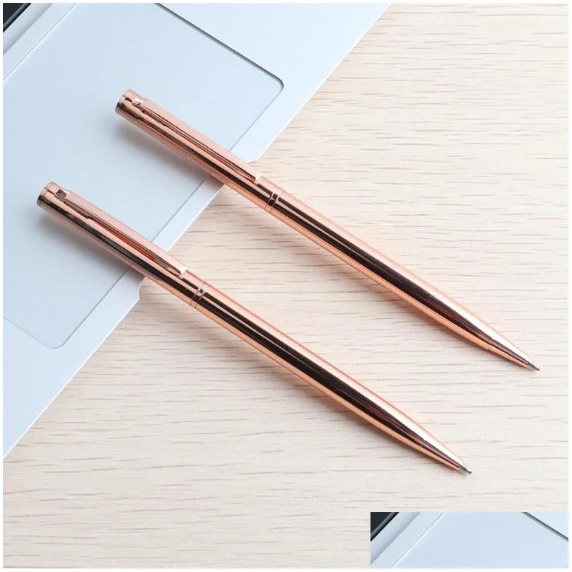 5pcs/set rose gold ballpoint pen stainless steel rod rotating metal ballpoint pens for school office stationery supplies