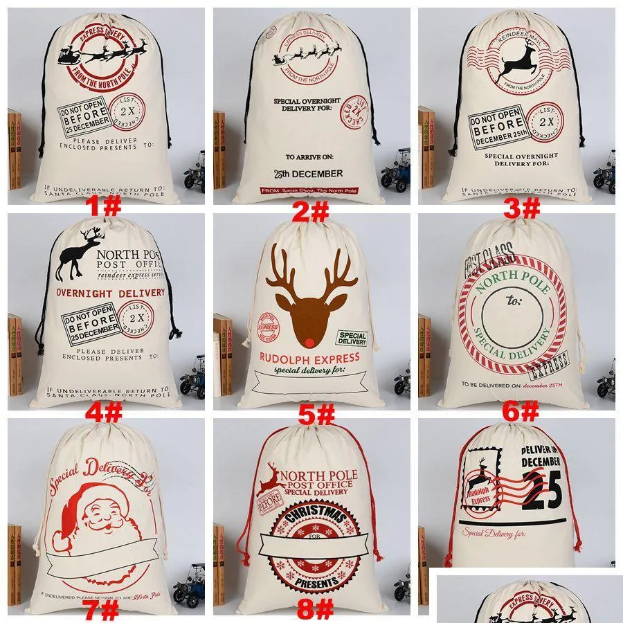  christmas gift bag pure cotton canvas drawstring sack bags 12 stypes with xmas santa design for gifts candy