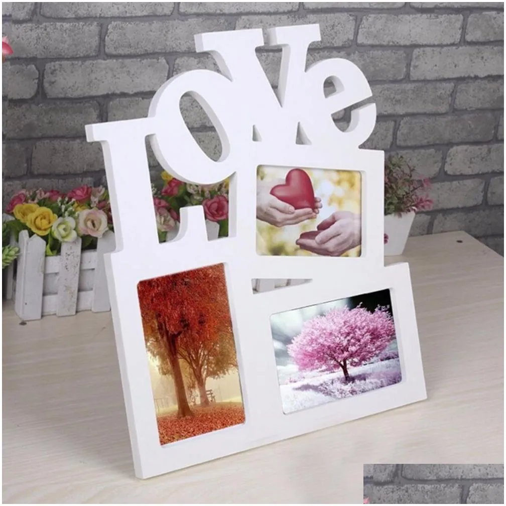 hollow love wooden family p o picture frame rahmen white base art home decor