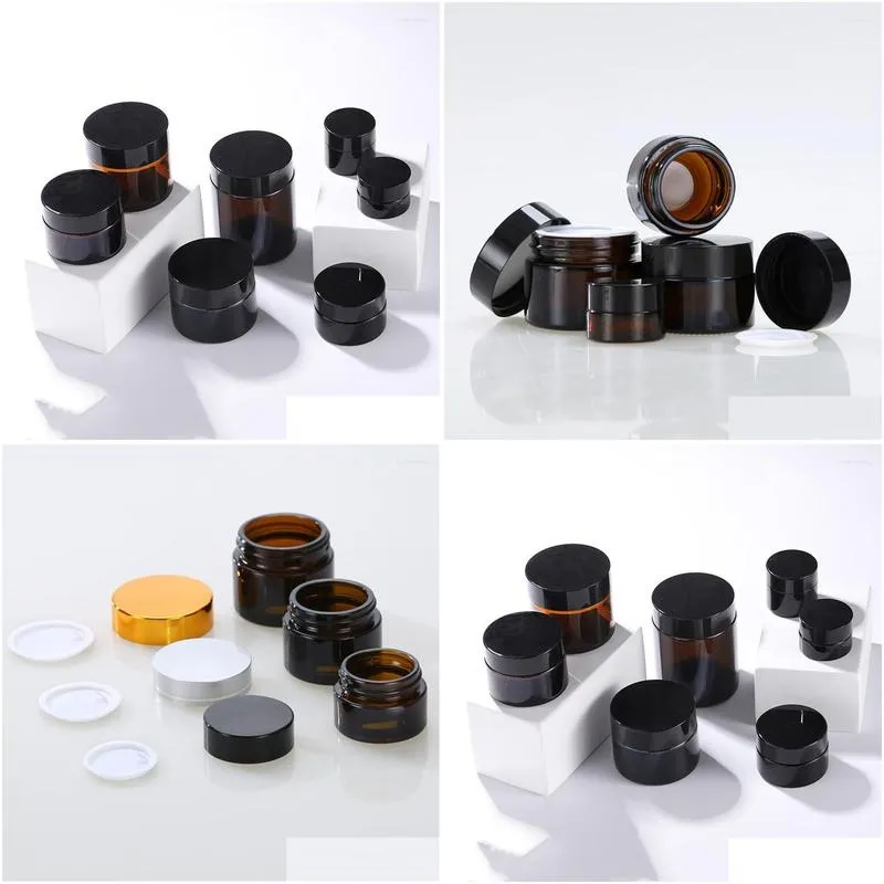 storage bottles 10pcs/pack glass amber brown cosmetic face cream lip sample container jar pot makeup store vials bottling