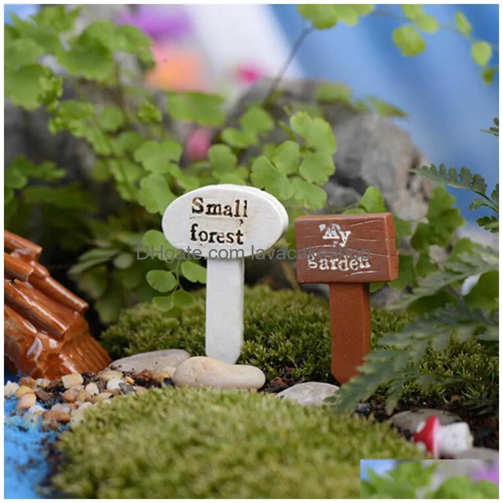 3pcs miniatures fairy garden gnome moss terrarium decor signboard bonsai figurines micro landscape resin crafts sign board y0914