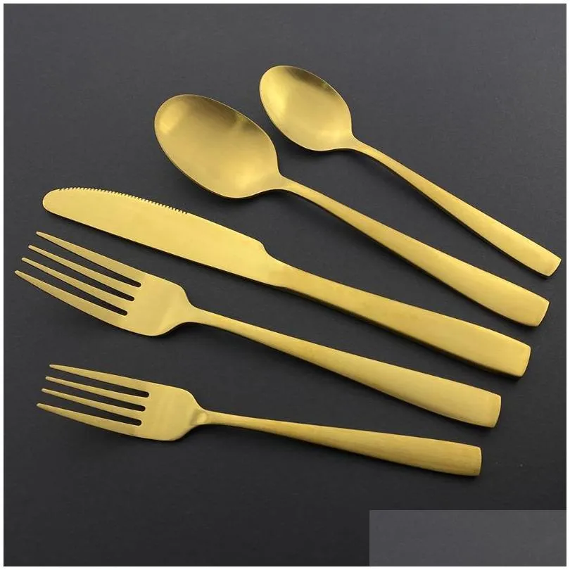 dinnerware sets 20pcs stainless steel dinner black gold set knife fork coffee spoon cutlery kitchen tableware silverware