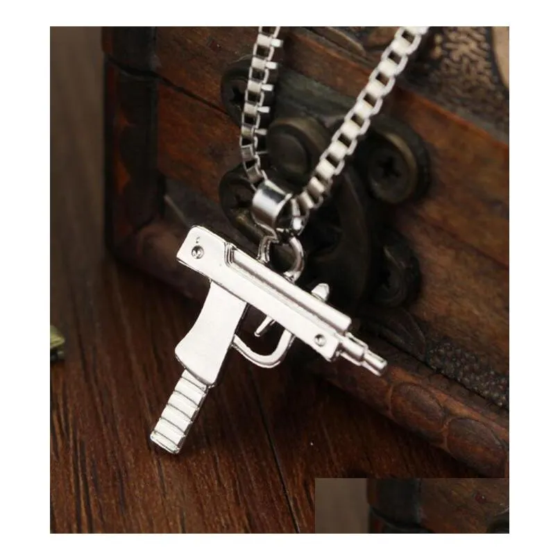 new uzi gold chain gothic hip hop machine gun necklace pendant men women fashion brand pistol shape long necklace jewelry gifts punk gift