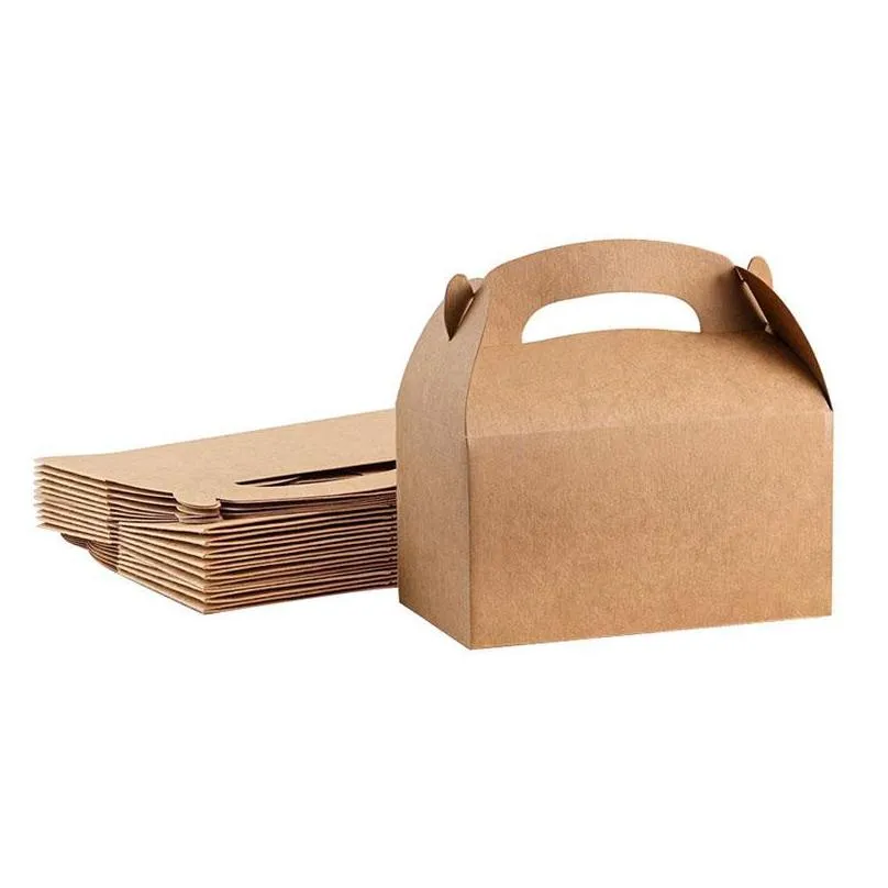 gift wrap 50pcs kraft paper cake folding boxes with handle brown christmas candy gable box cupcake sweet package craft wrapping