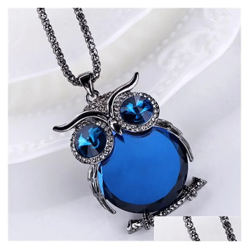 fashion women choker accessories multiple stone color crystal rhinestone jewelry owl pendant necklace