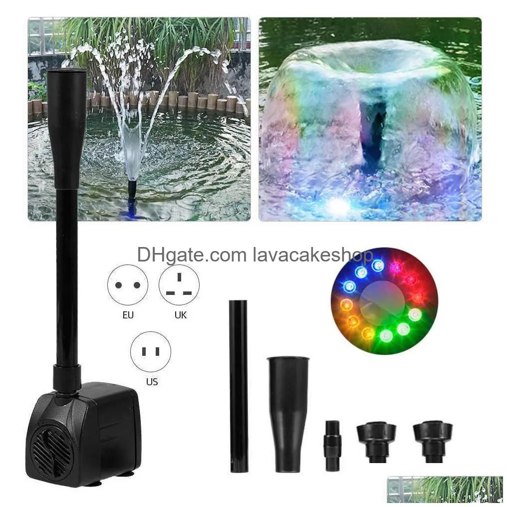 usb water pump ultraquiet with power cord waterproof fountain with 12 led light for garden water pump aquarium fountain y0914