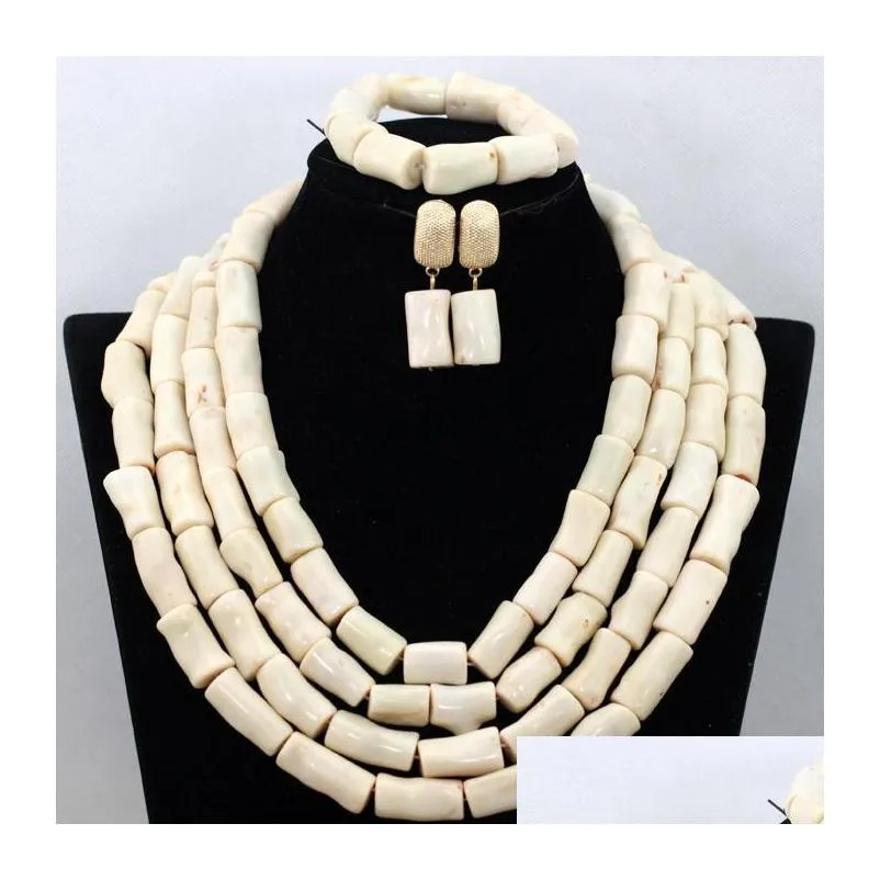 earrings necklace cream white african costume jewelry set beauty coral beads wedding for woman cnr444