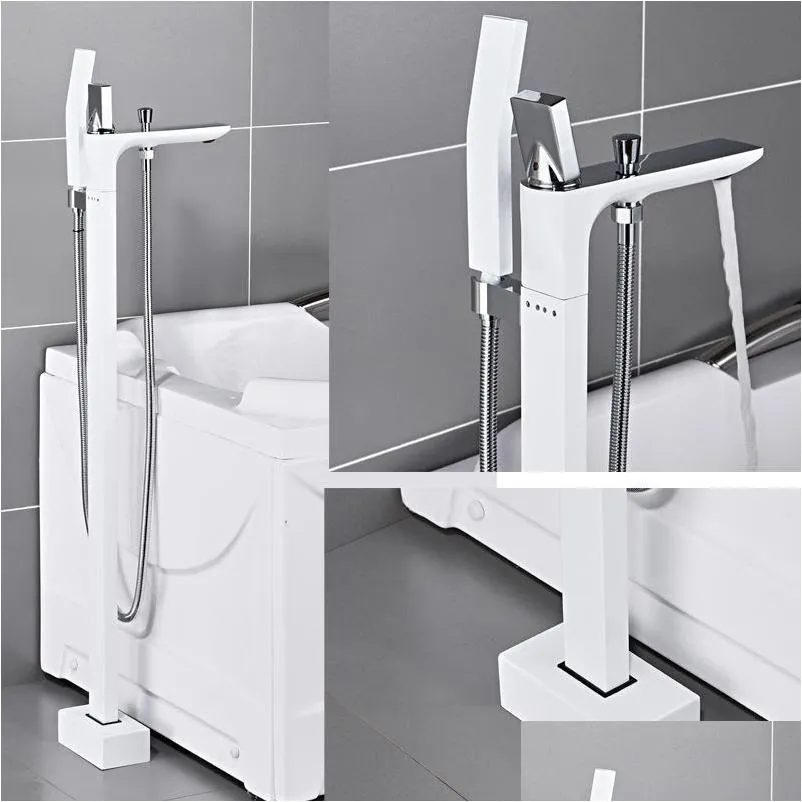 floor mounted bathtub shower faucet handheld finish standing black white bathtub water mixer taps waterfull