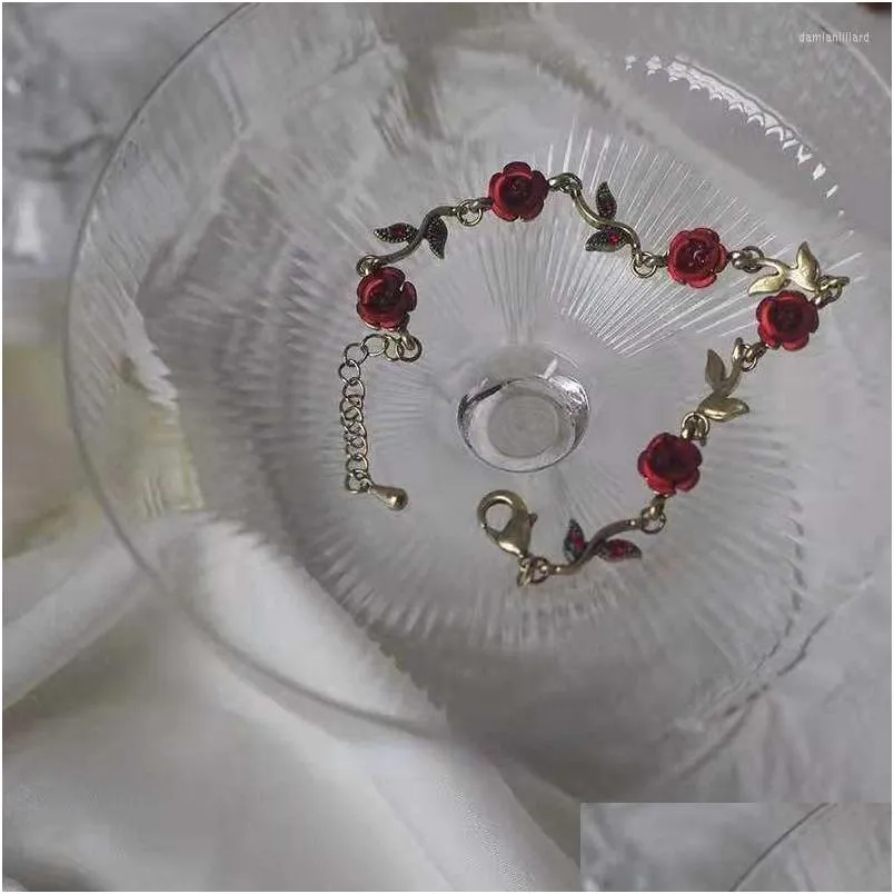 charm bracelets french style vintage rose bracelet romantic fashion golden for woman gift jewelry wholesale braceletscharm