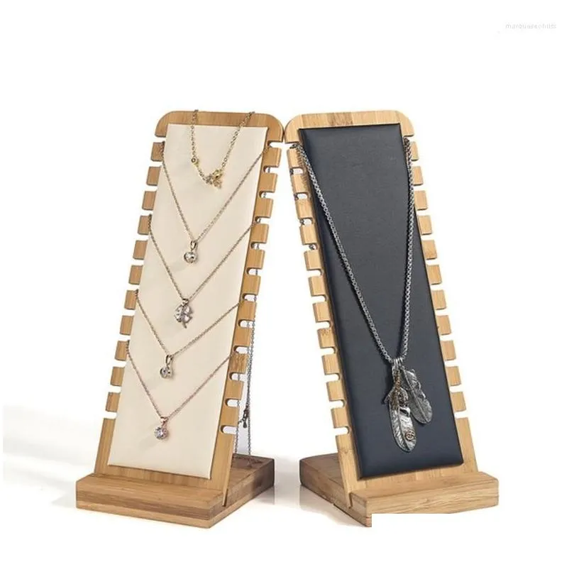 jewelry pouches bamboo display stand wood necklace easel showcase holder stands