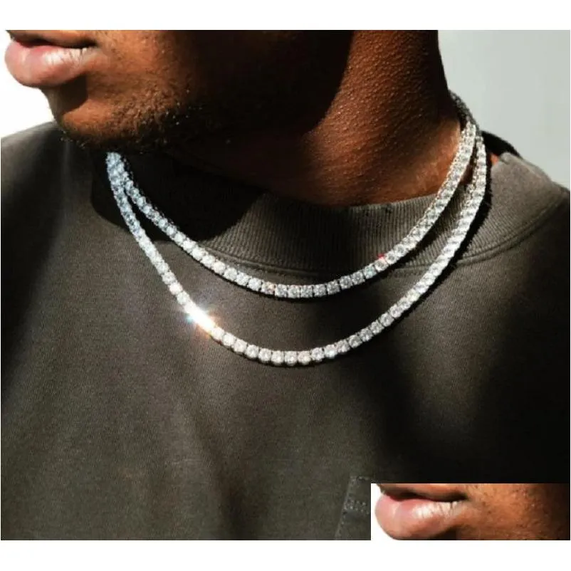 3mm 4mm 5mm hip hop tennis chains jewelry mens diamond necklaces spring buckle 18k real gold bling graduated