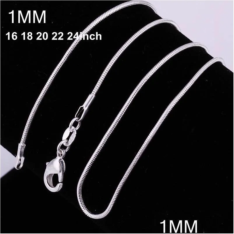 1mm 925 sterling silver smooth snake chains women necklaces jewelry snake chain size 16 18 20 22 24 26 28 30 inch wholesale