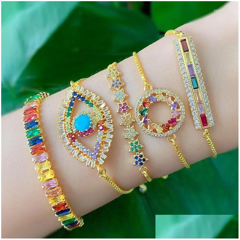charm bracelets funmode gold color rainbow cubic zircon tennis chain adjustable bangle party jewelry pulsera wholesale fb123