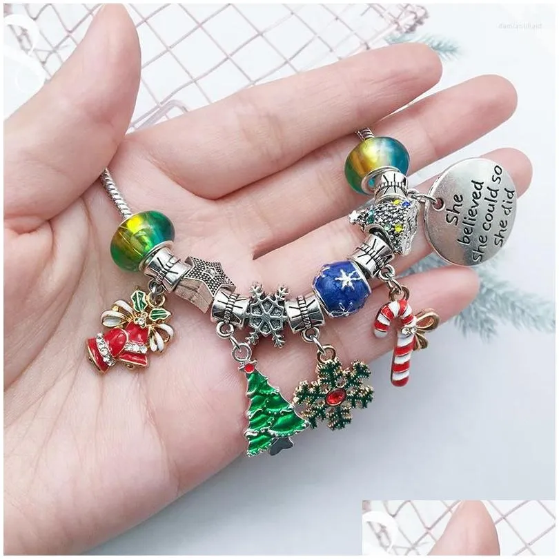 charm bracelets christmas childrens bracelet set handmade diy large hole beads gold bead string gift box
