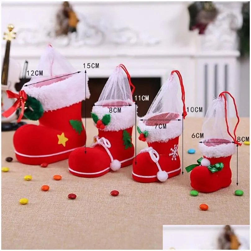 christmas decorations 4 size home decor santa claus boot shoes stocking kids child candy gift holder bags xmas tree decoration1