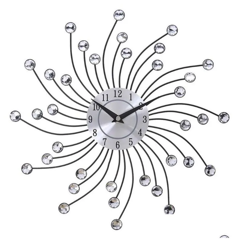 33 cm old metal crystal wall clock luxury diamond 3d large modern wall clock design node home decor