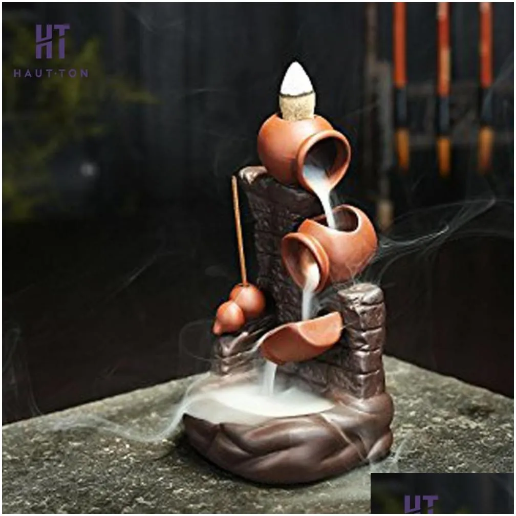 purple sand smoke backflow incense burner pot by pot wall censer stick incense holder creative home decoration g