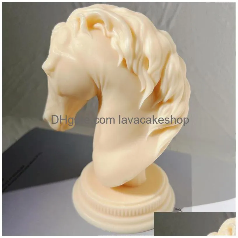 horse head statue candle silicone mold bust riding sculpture art figurine animal poney mould 220531