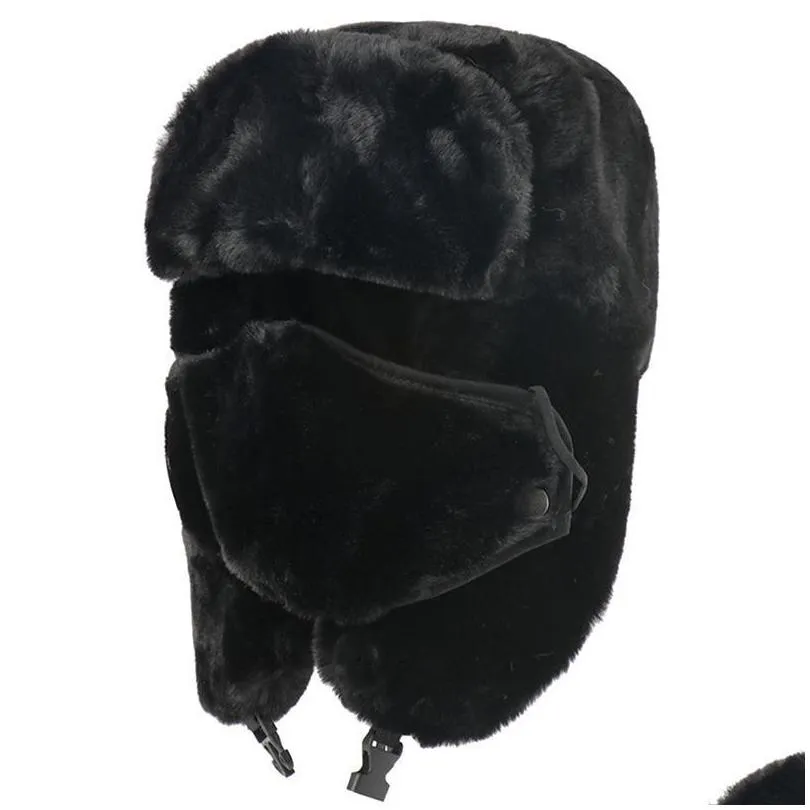 berets high quality ushanka 2022 thermo winter faux fur hat women bomber hats warm pink ski earflaps mask soviet russian snow cap