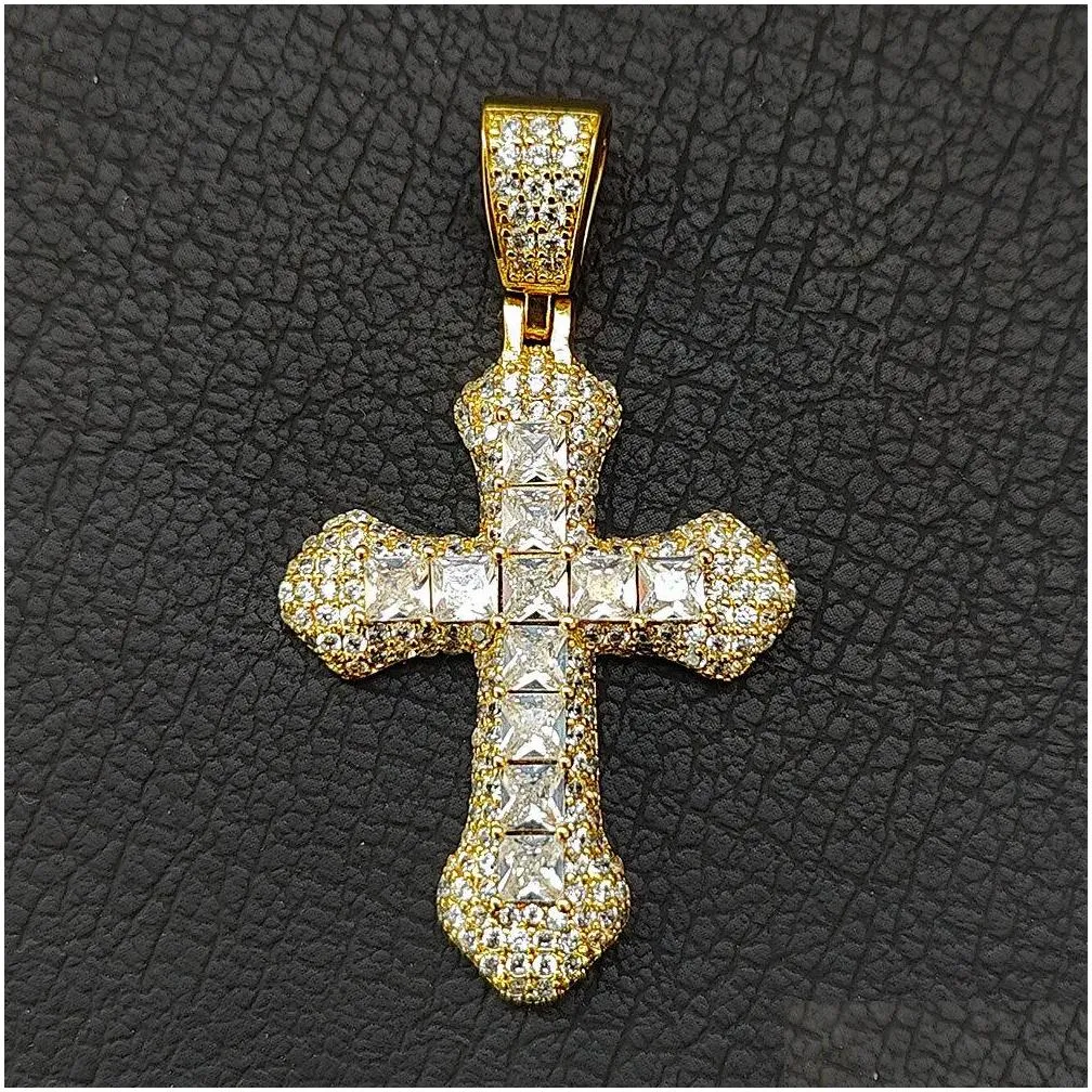 shining diamond stone cross pendants necklace jewelry 18k real gold plated men women gift religious jewelry