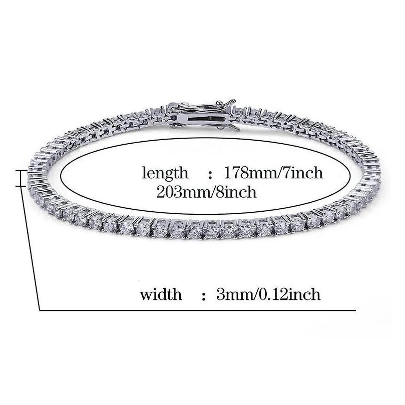 fashion hip hop iced out tennis chain aaa cubic zirconia copper bracelet diamond designer jewelry for men women 18k gold silver party gift couple love bracelet