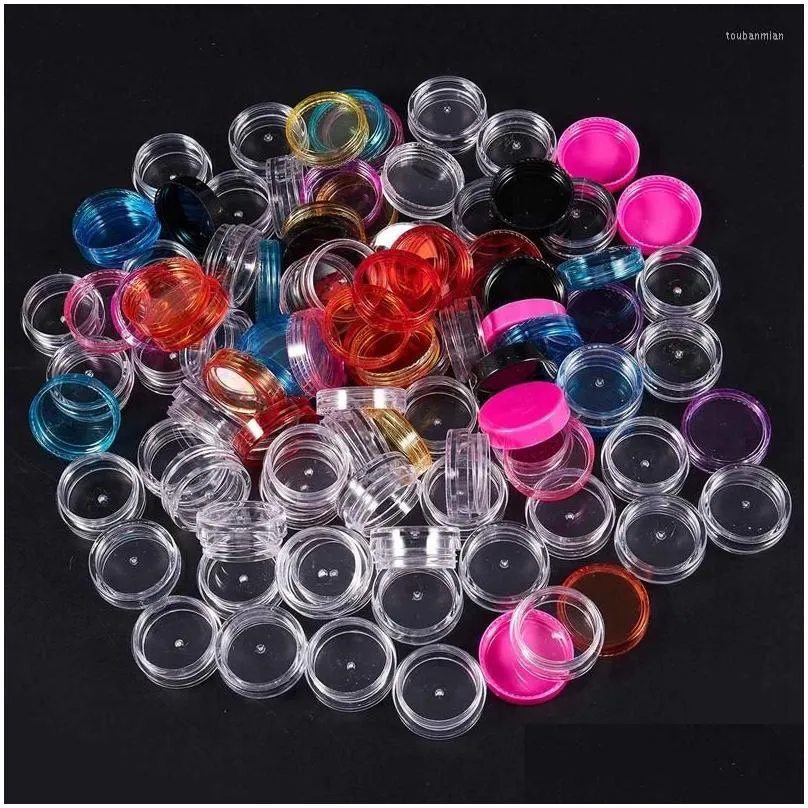 storage bottles 100 pieces plastic pot jars empty cosmetic container with lid for creams sample makeup 5 g 10 colors