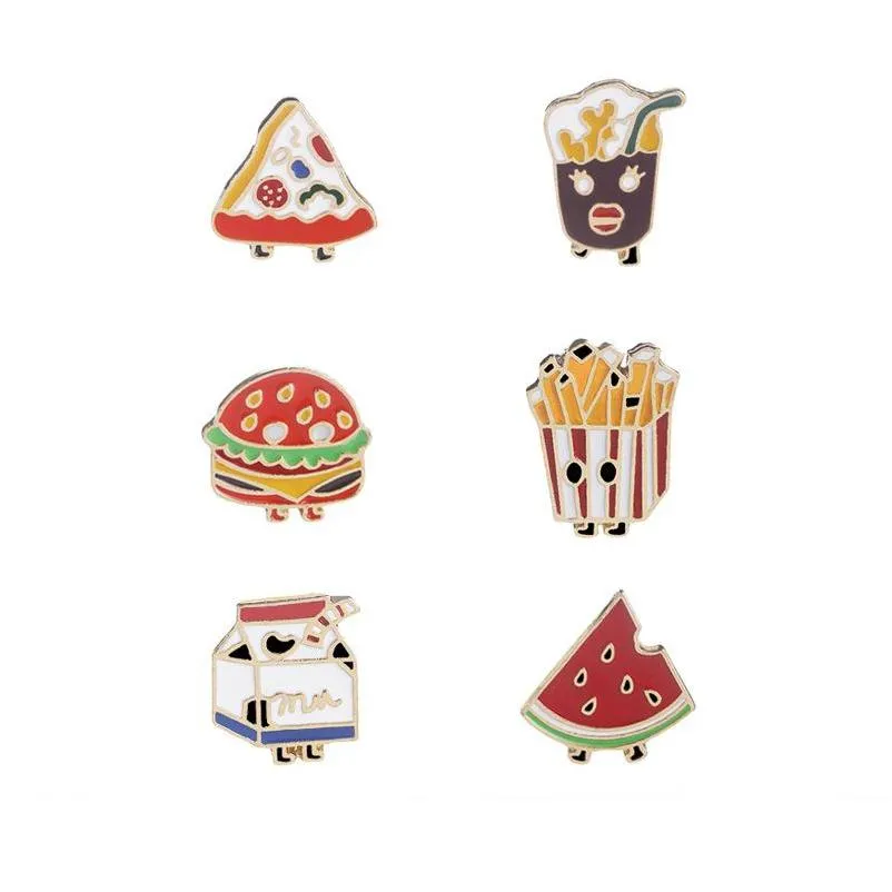 children cartoon enamel brooch pins watermelon milk burger cola french fries pizza creative lapel brooches for kid fashion jewelry