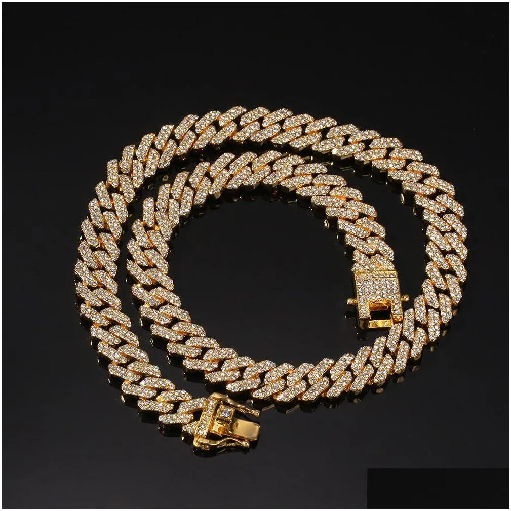 12mm  cuban link chain necklace bracelets set for mens bling hip hop iced out diamond gold silver rapper chains women luxury