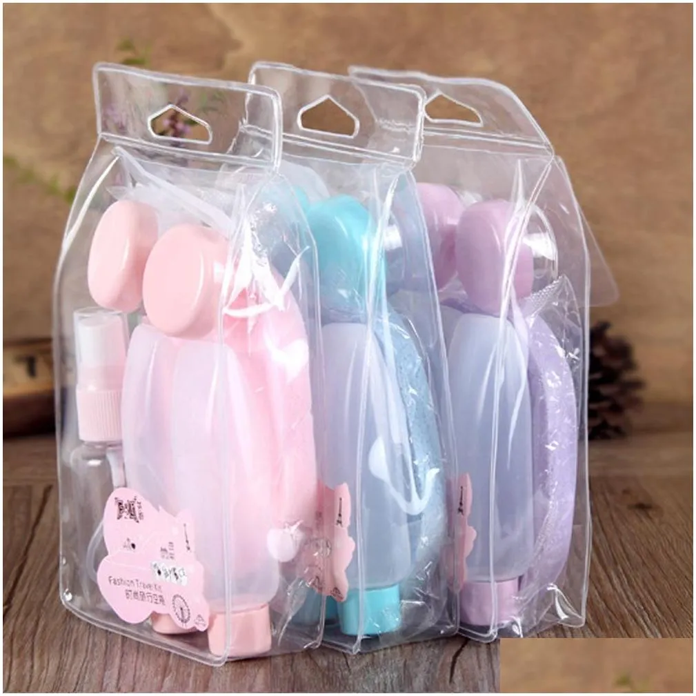 7pcs/set plastic transparent small empty perfume spray bottle outdoor travel makeup skin care lotion case container bottle wyq