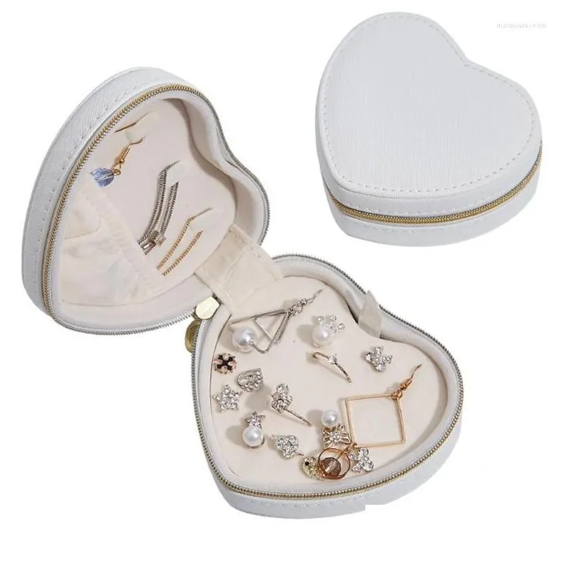 jewelry pouches heart shape portable jewellery box travel organizer pu leather 652b