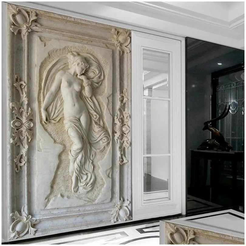 wholesale customized 3d stereoscopic relief angel nude statue mural wallpaper entrance hallway corridor backdrop wallpaper wall