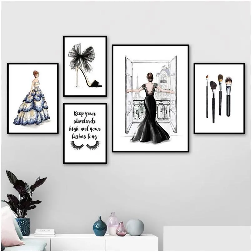 paintings fashion girl high heels lipstick eyelash wall art canvas painting nordic posters and prints pictures for living room decor