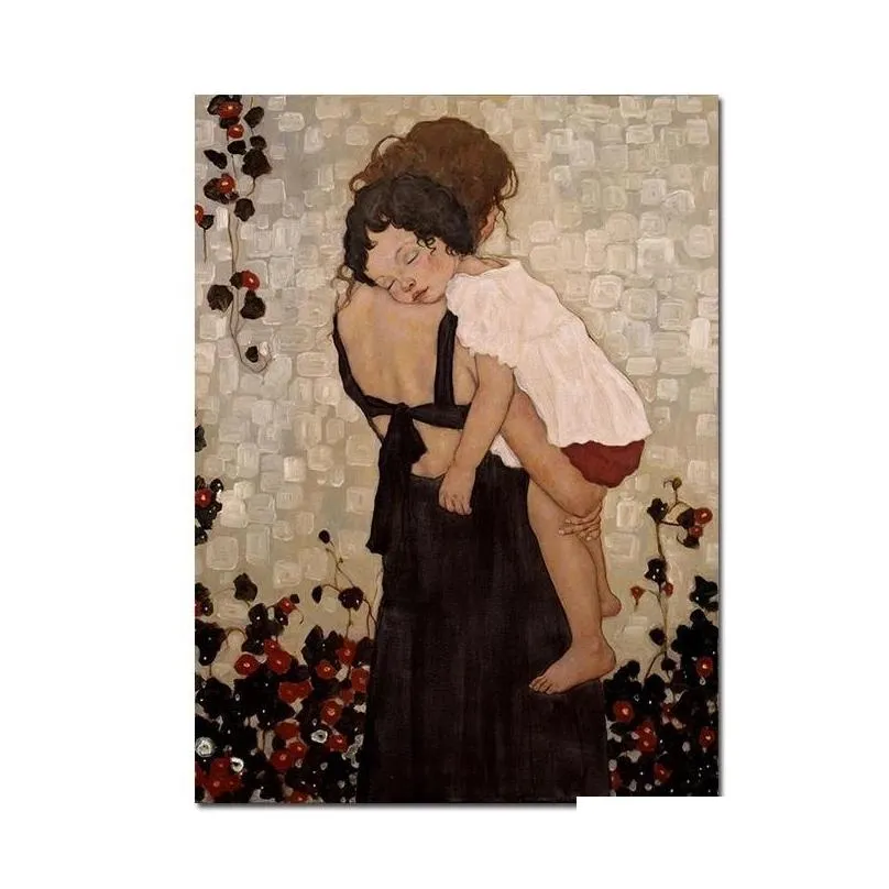 paintings mother and child by gustav klimt paint numbers kits on canvas diy acrylic oil painting monkey wall art picture home decor