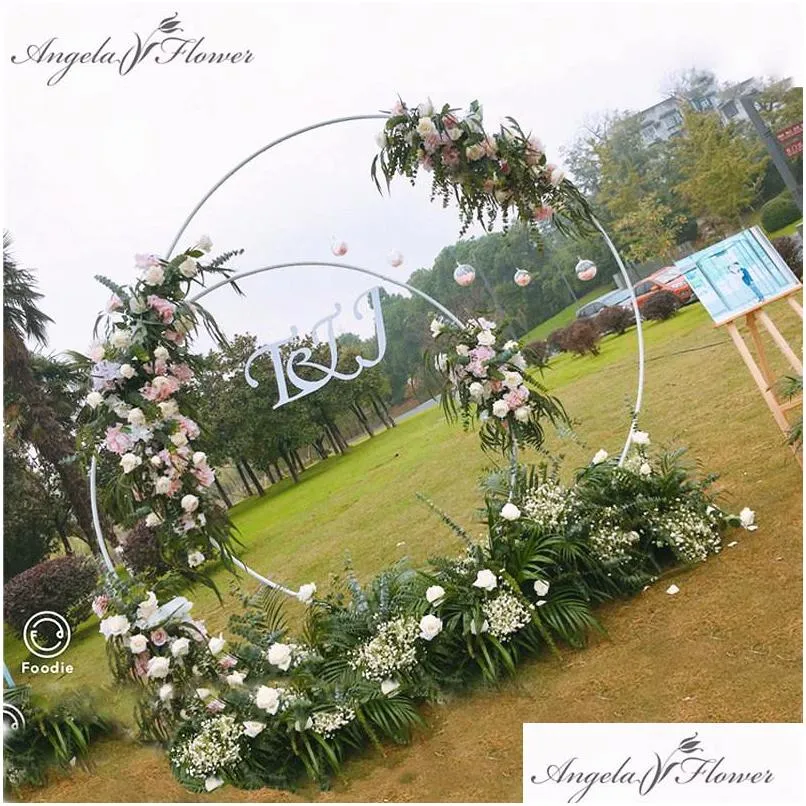 decorative flowers wreaths baby party wedding props decor wrought iron round ring arch backdrop lawn silk artificial flower row stand