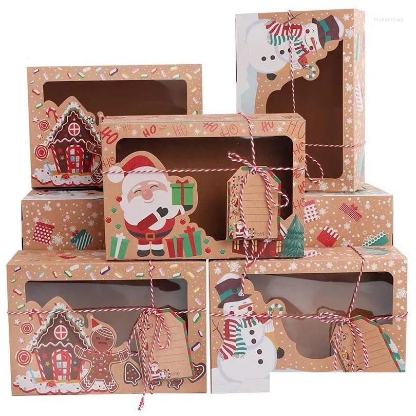 gift wrap 12pcs/set christmas cookie box kraft paper candy boxes food packaging containers year decoration party kids gifts