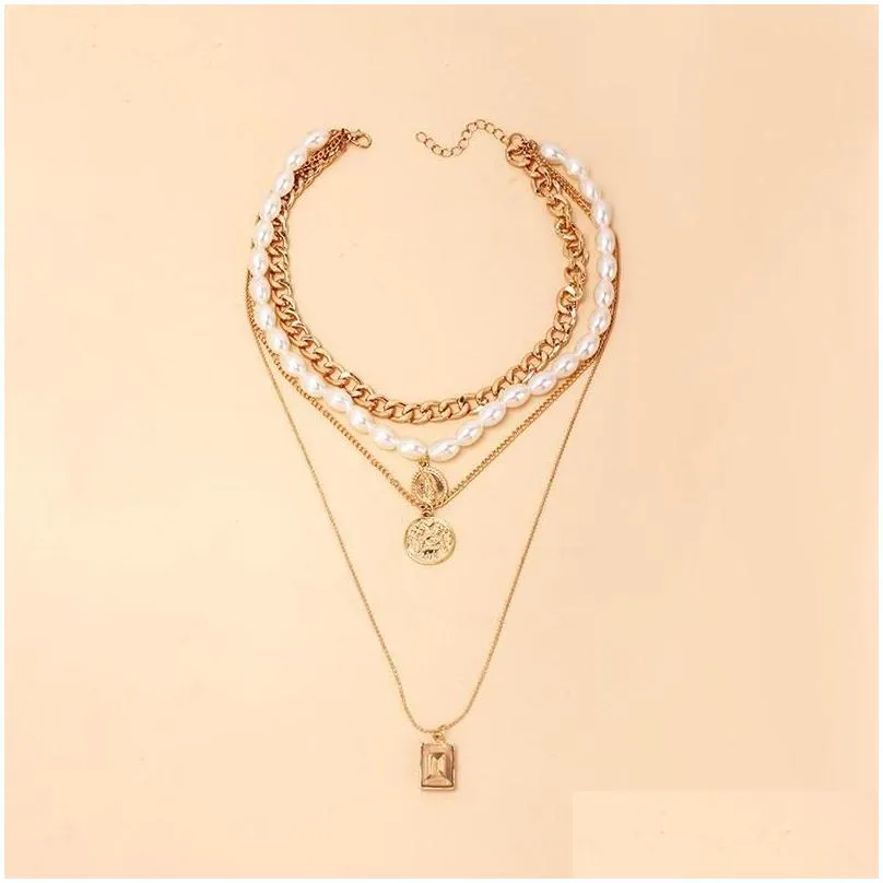 necklaces bracelet designer jewelry multilayered geometric alloy necklace creative exaggeration simple cross chain moon 2