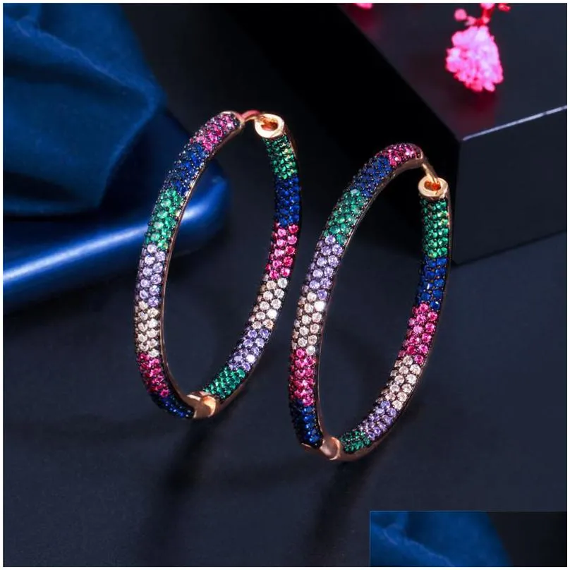 fashion colorful aaa cubic zirconia big hoop designer earrings copper jewelry 18k gold white cz circle earring jewelry valentines day for women party