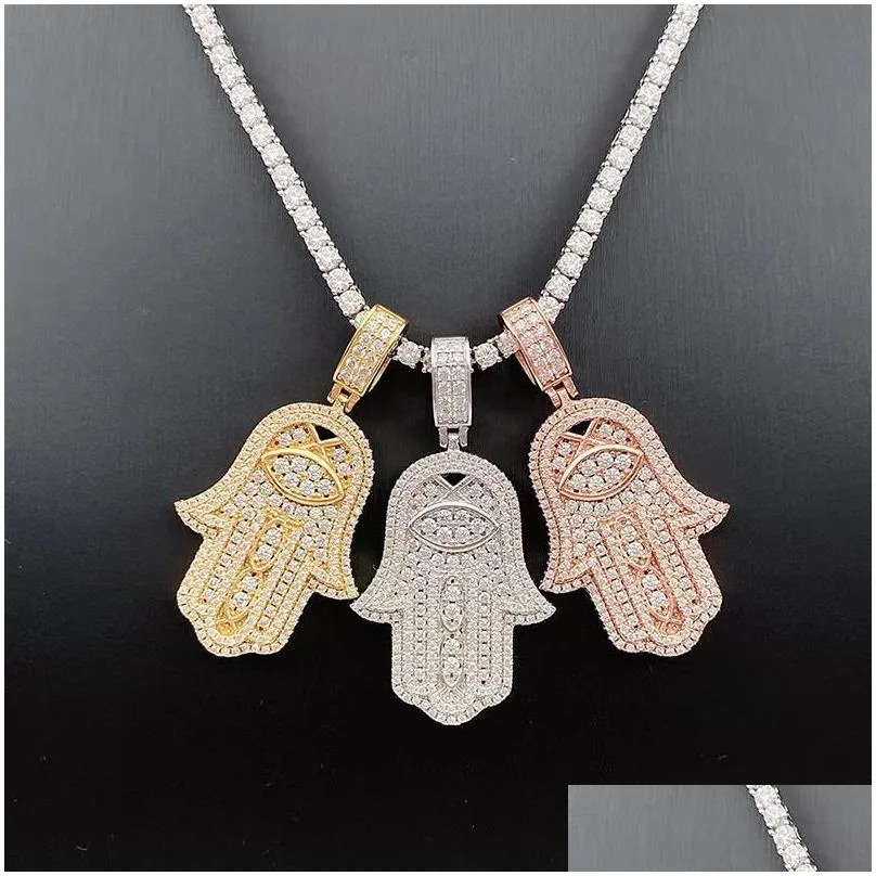 pendant necklaces iced moissanite hand fatima women men 925 sterling silver hamsa ins hiphop handmade jewelry collares giftpendant