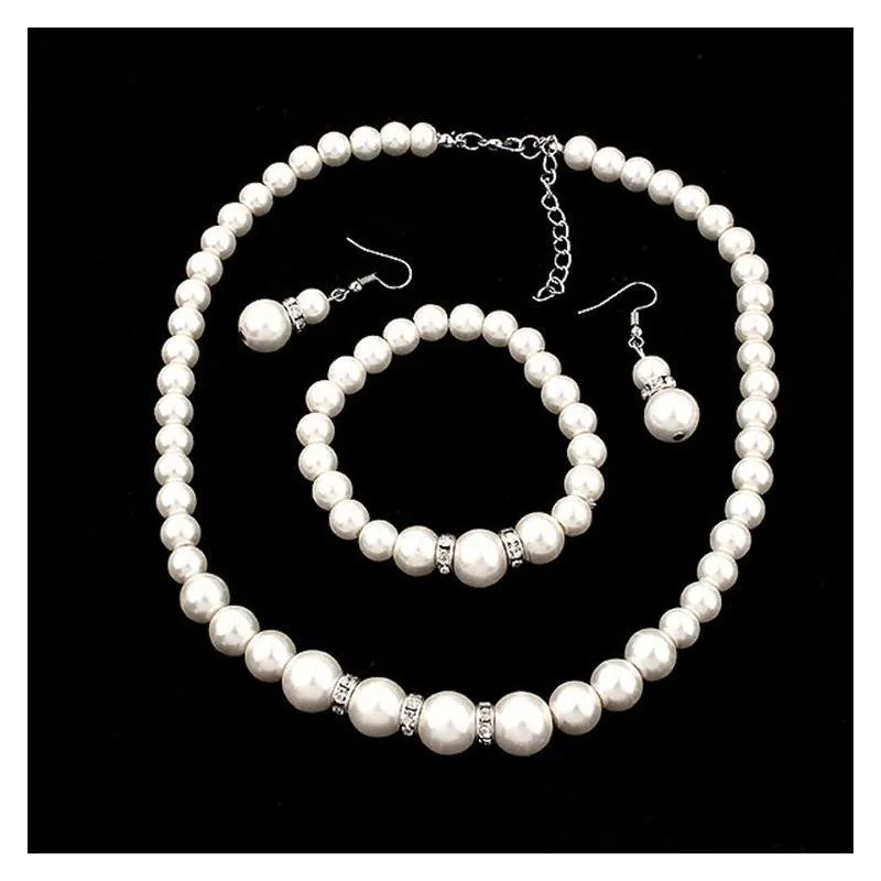 luxury faux pearl jewelry sets bride wedding fake artificial pearl beads chains necklaces bracelet earrings for women engagement