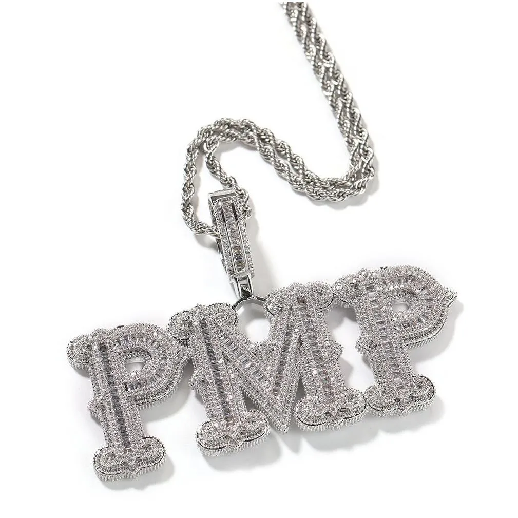 hip hop az custom name letters pendant necklace iced out bling 18k real gold plated