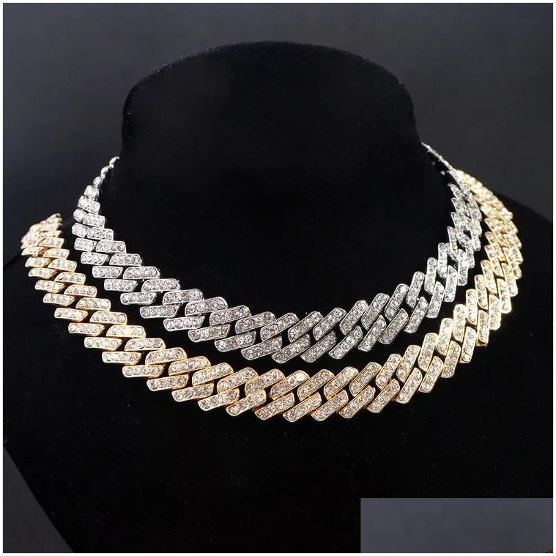 chains bling crystal cuban link chain choker necklaces for women men iced out hip hop rapper paved rhinestones necklace punk