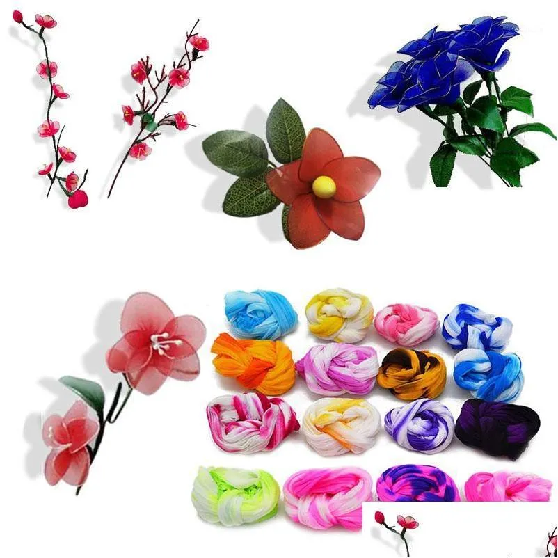 decorative flowers wreaths 5pcs colorful tensile nylon stocking artificial silk flower making material diy handmade craft home wedding