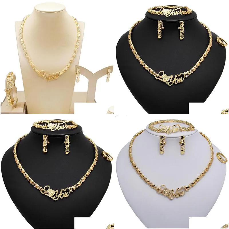 earrings necklace arrival wedding jewelry set  heart gold color crystal nigerian african beads sets gifts for women