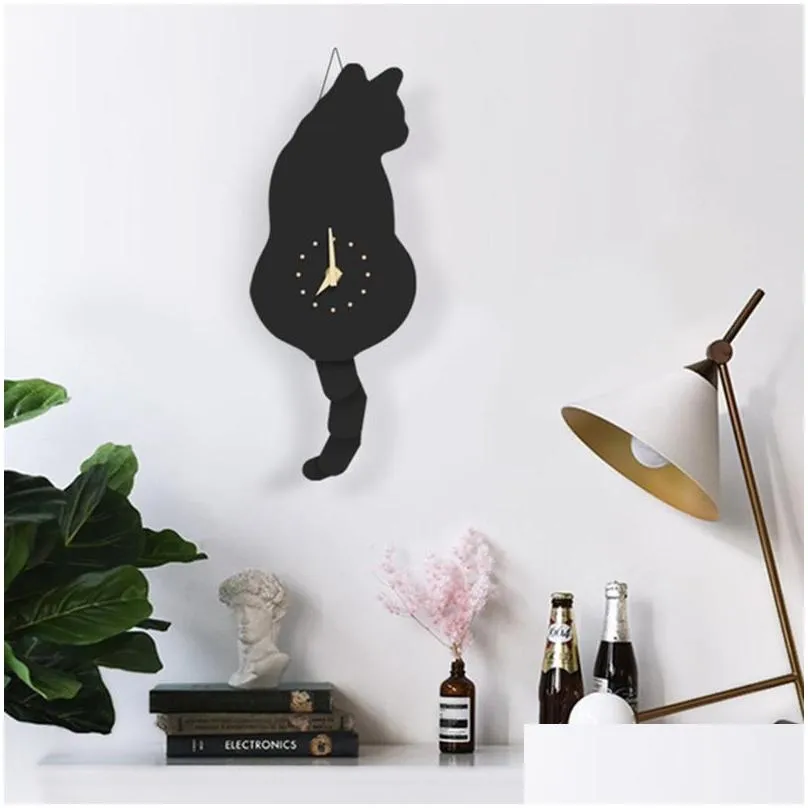 wall clocks creative clock naughty cat wag tail quiet swinging for home bedroom living room decoration