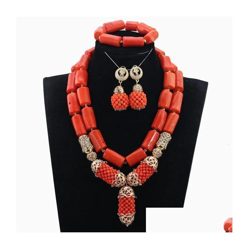 earrings necklace latest jewelry set coral beads nigerian african wedding white for women bride cnr802